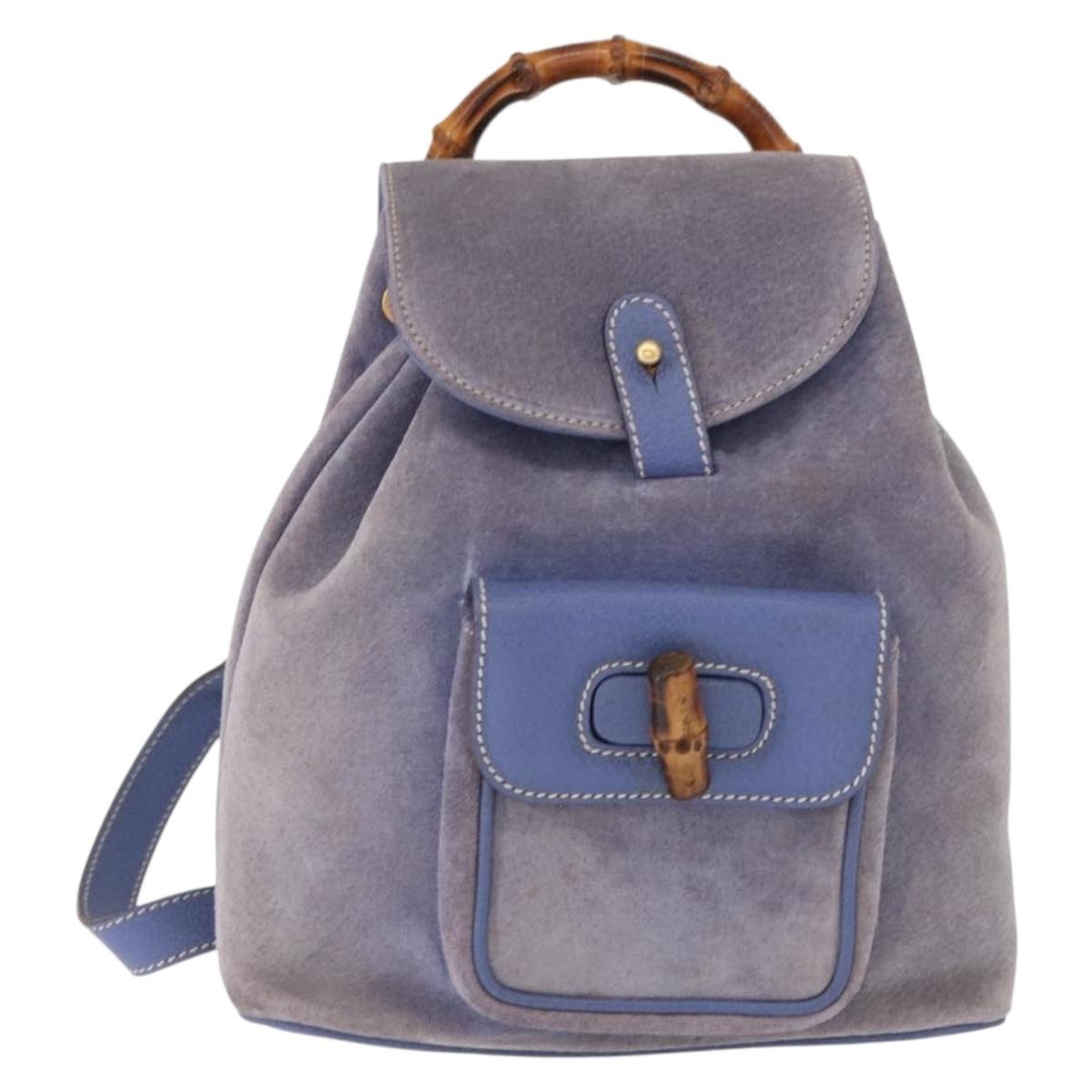 GUCCI Bamboo Backpack Suede Purple Gold 003 2058 0030 Auth 162821