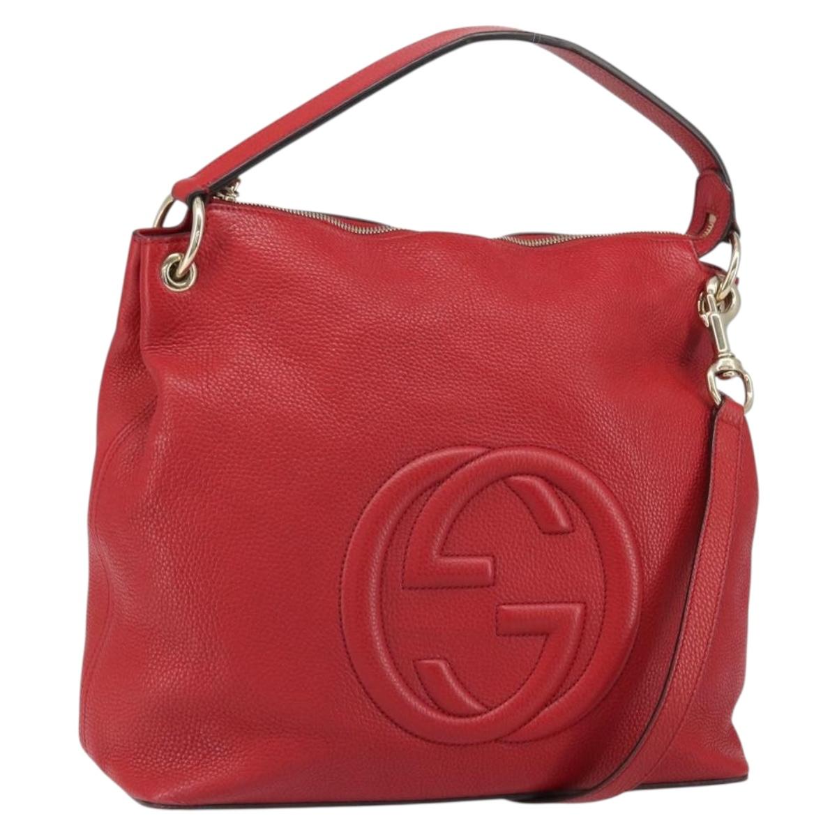 GUCCI Soho Shoulder Bag Leather 2way Red Gold 536194 Auth 162822