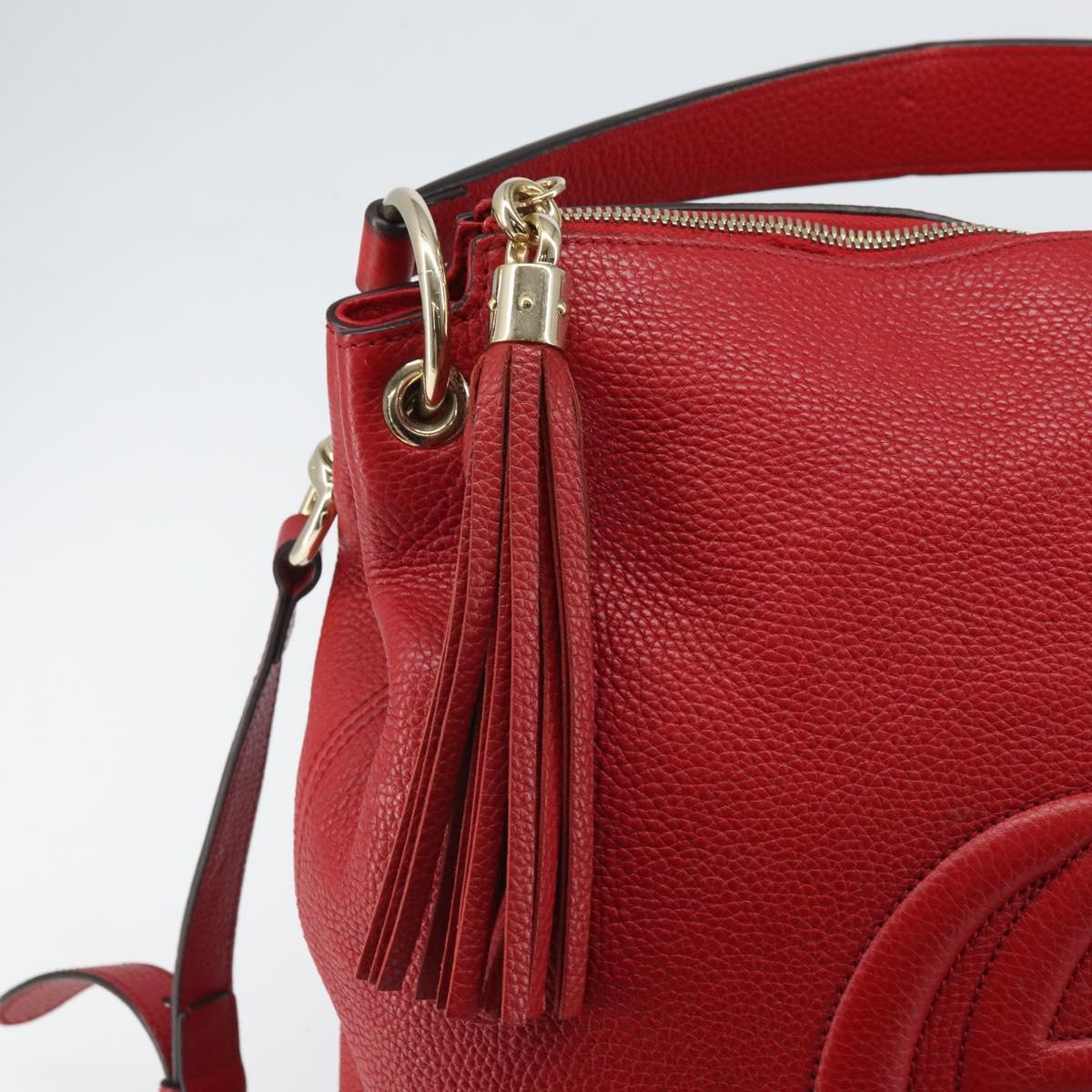 GUCCI Soho Shoulder Bag Leather 2way Red Gold 536194 Auth 162822