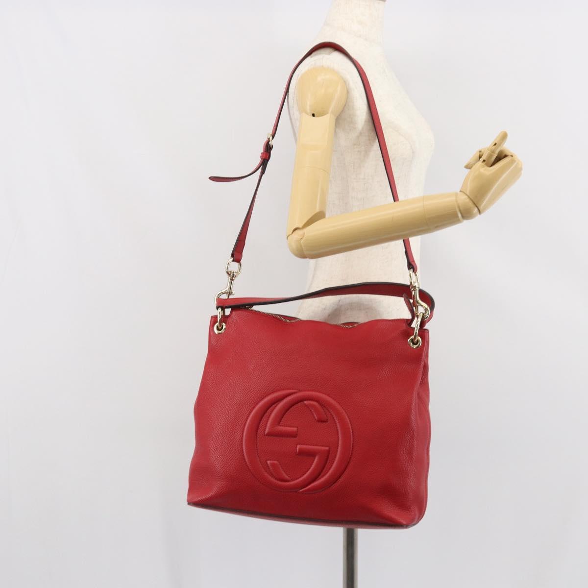 GUCCI Soho Shoulder Bag Leather 2way Red Gold 536194 Auth 162822