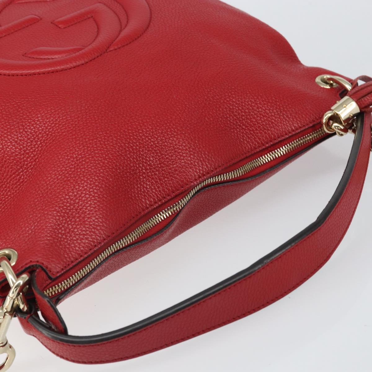 GUCCI Soho Shoulder Bag Leather 2way Red Gold 536194 Auth 162822