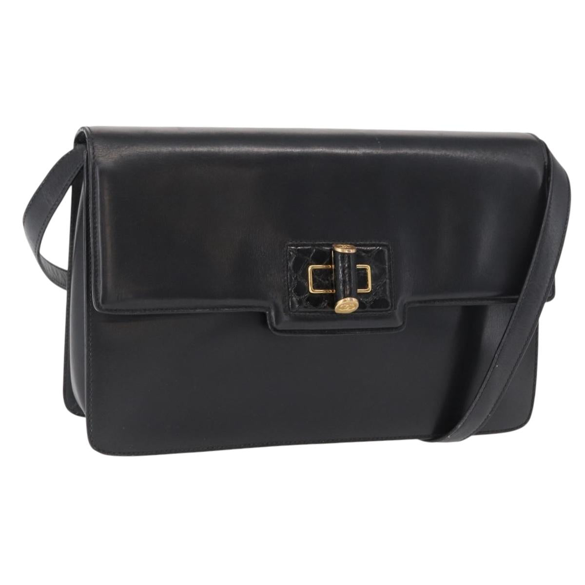 GUCCI Shoulder Bag Leather Black Gold 004 46 0087 Auth 162825