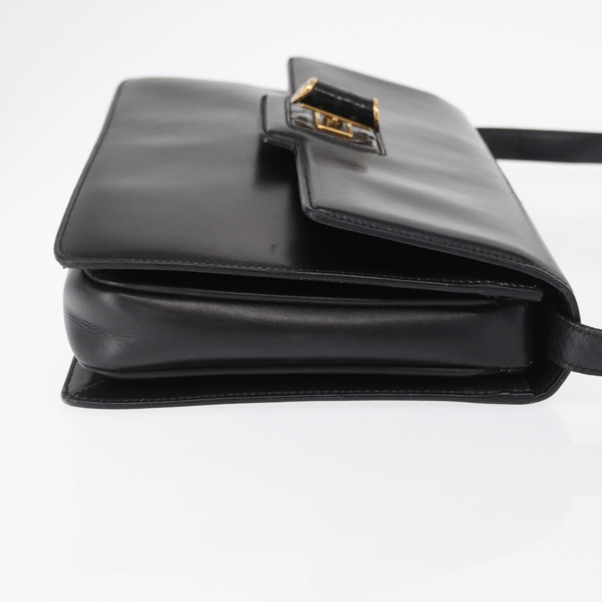 GUCCI Shoulder Bag Leather Black Gold 004 46 0087 Auth 162825