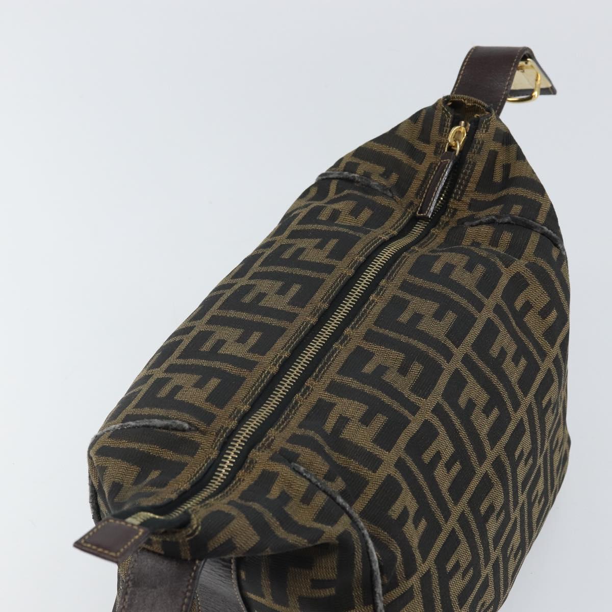 FENDI Zucca Canvas Vanity Hand Bag Black Brown Auth 162830