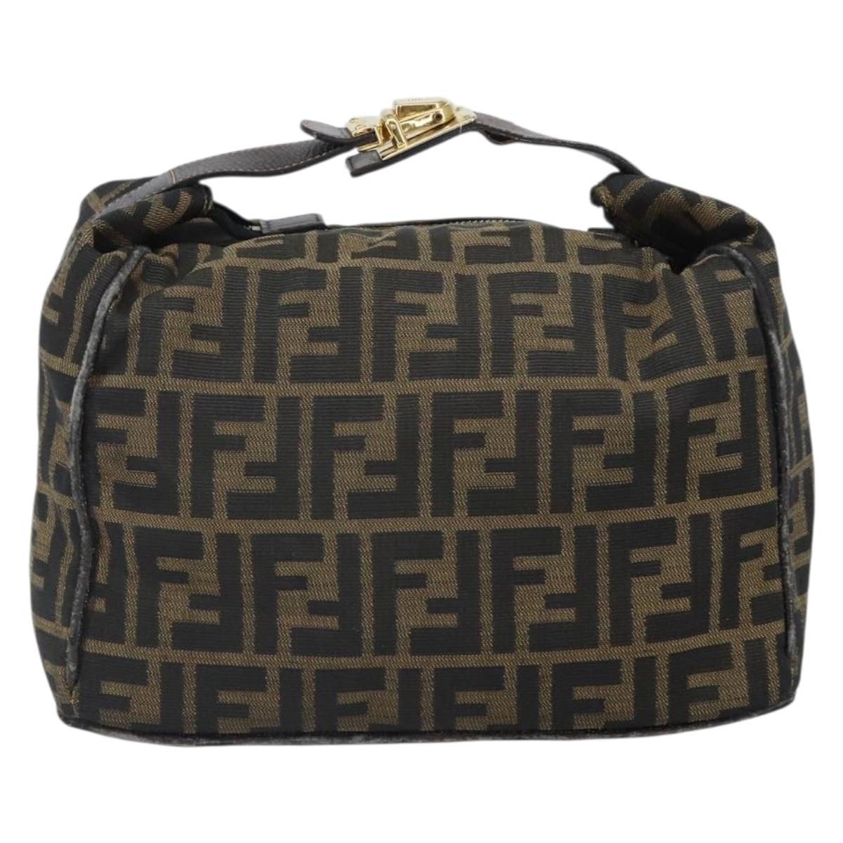 FENDI Zucca Canvas Vanity Hand Bag Black Brown Auth 162830