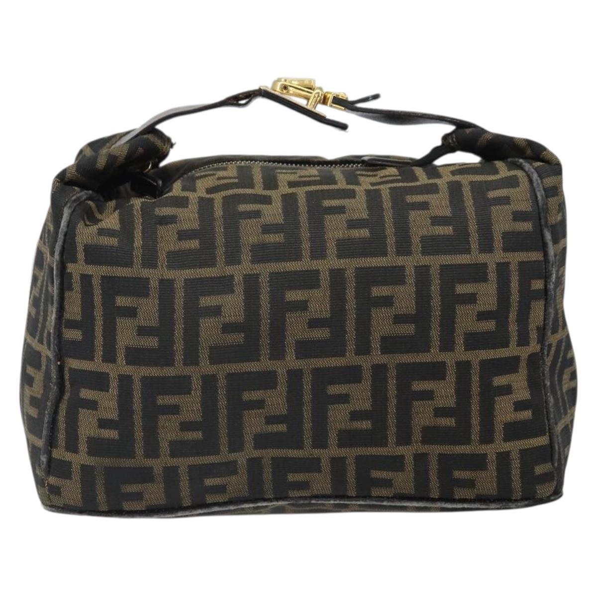 FENDI Zucca Canvas Vanity Hand Bag Black Brown Auth 162830