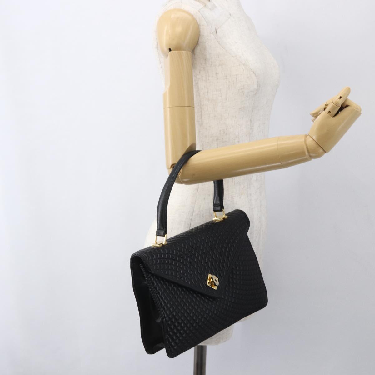 BALLY Hand Bag Leather Black Gold Auth 162833