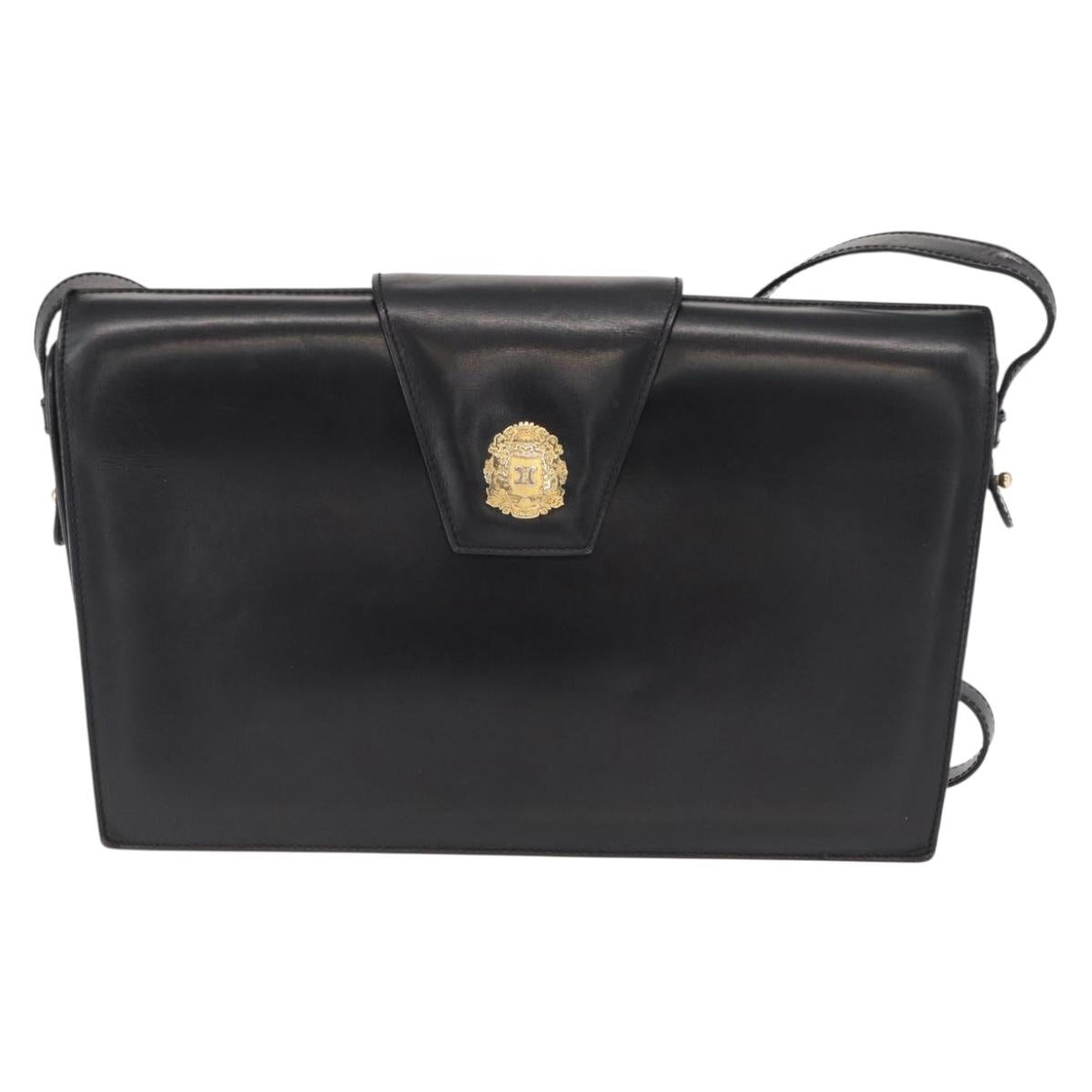 CELINE Shoulder Bag Leather Black Gold Auth 162834