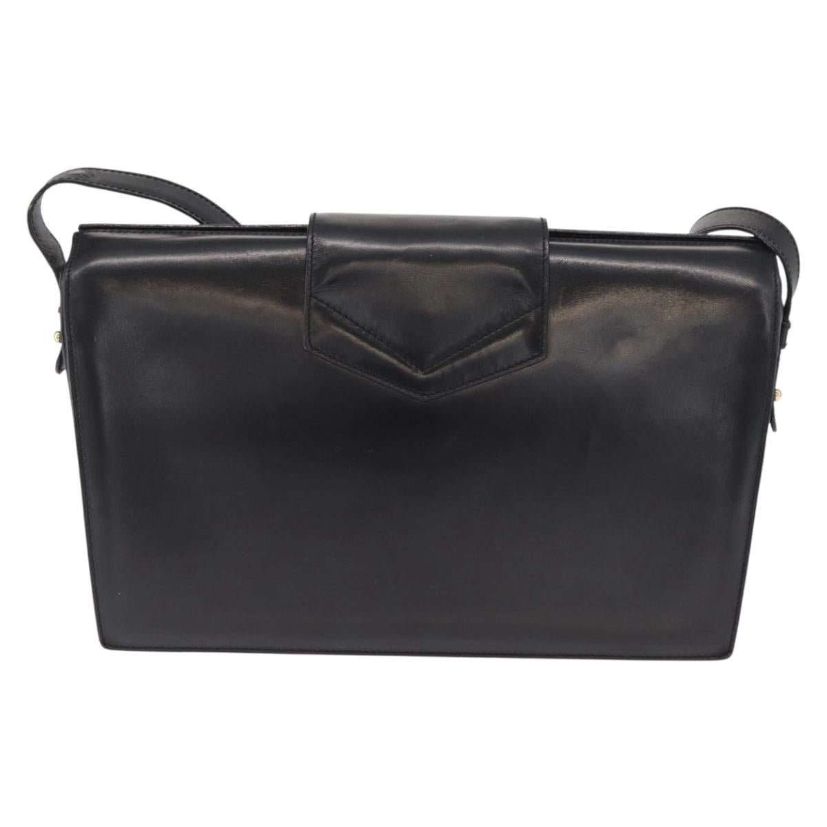 CELINE Shoulder Bag Leather Black Gold Auth 162834