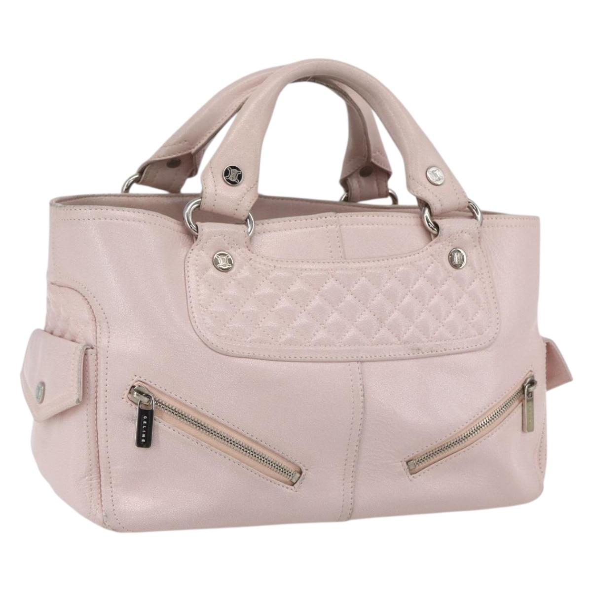 CELINE Boogie Hand Bag Leather Pink Silver Auth 162835