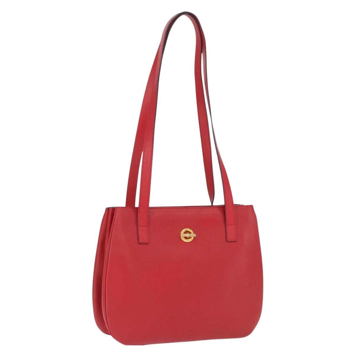 CELINE Shoulder Bag Leather Red Gold Auth 162837