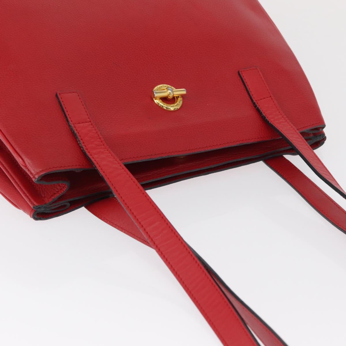 CELINE Shoulder Bag Leather Red Gold Auth 162837