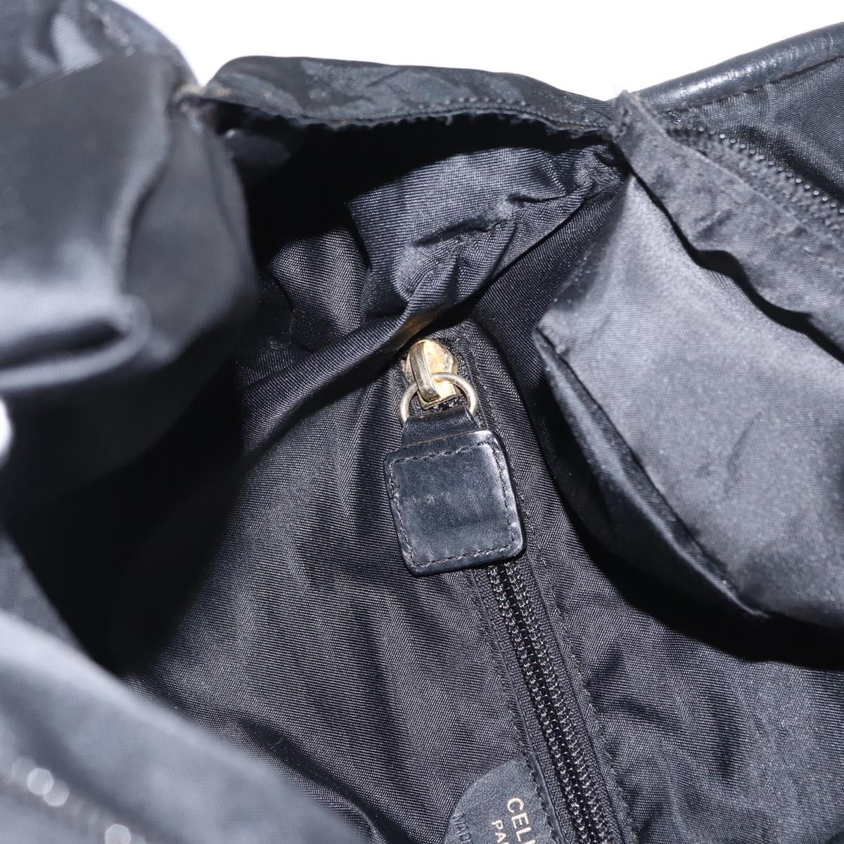 CELINE Shoulder Bag Nylon Black Gold Auth 162838