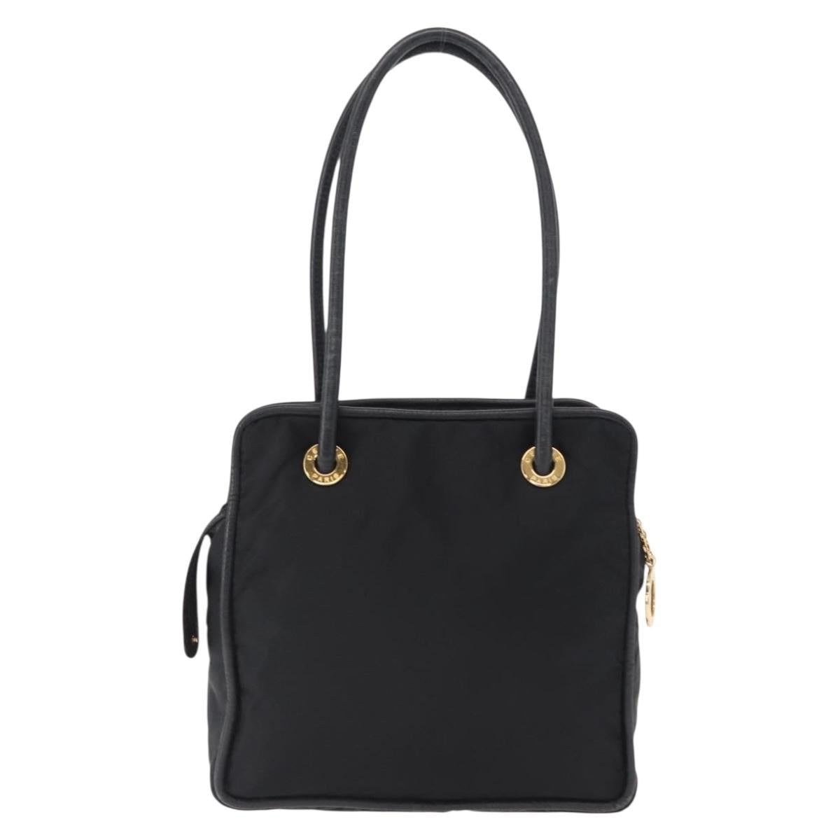 CELINE Shoulder Bag Nylon Black Gold Auth 162838