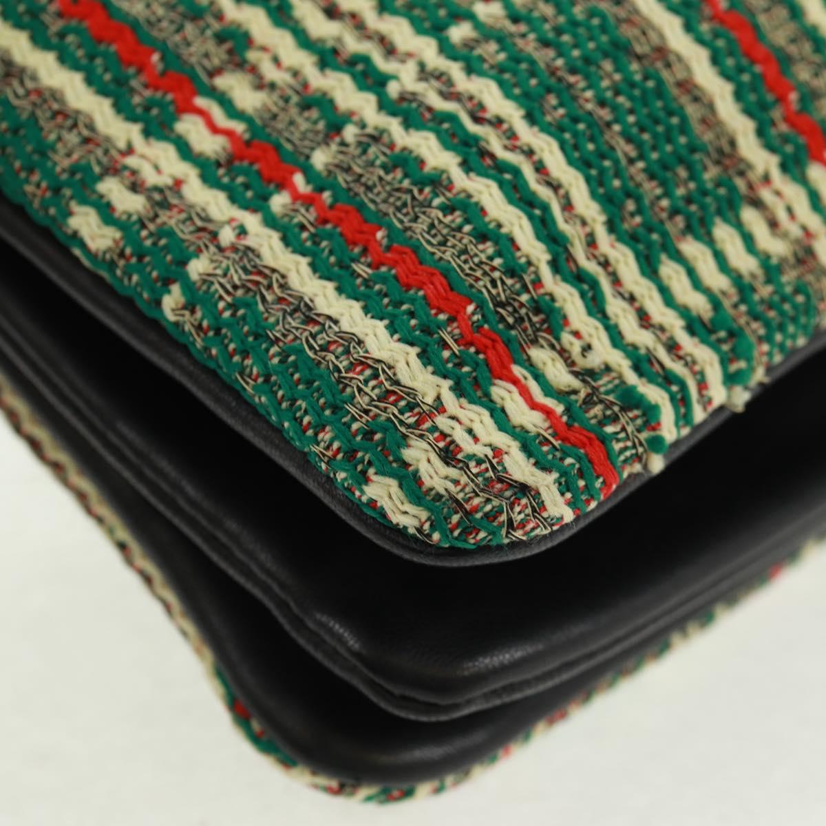 CELINE Trio Large Shoulder Bag Tweed Green Gold Auth 162840V