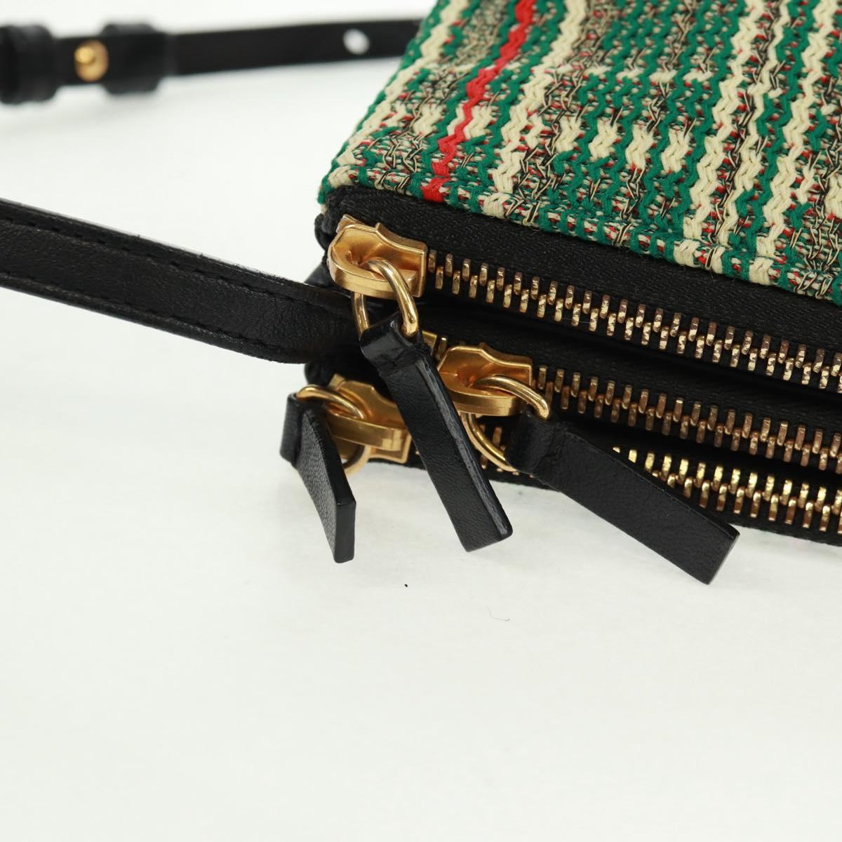 CELINE Trio Large Shoulder Bag Tweed Green Gold Auth 162840V