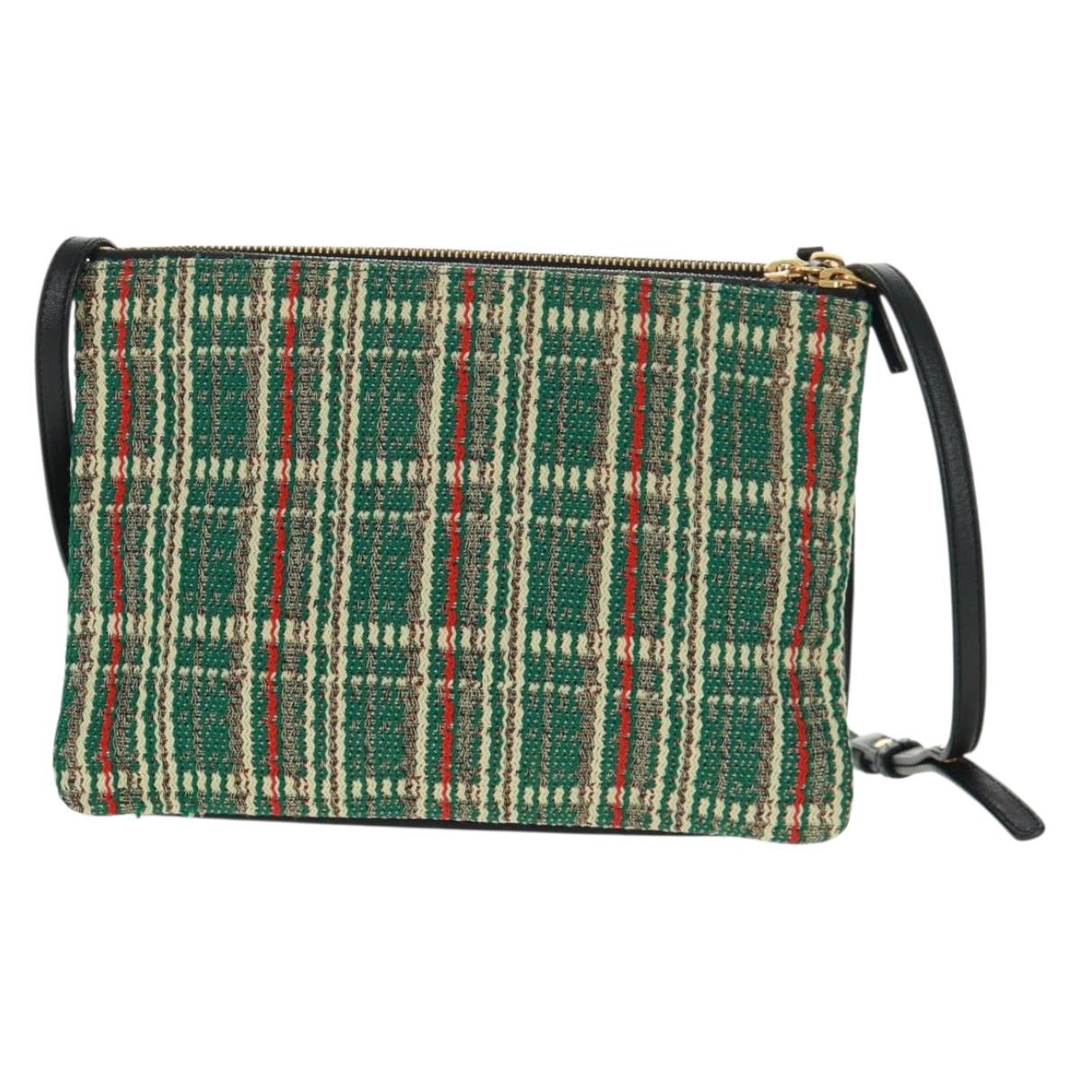 CELINE Trio Large Shoulder Bag Tweed Green Gold Auth 162840V