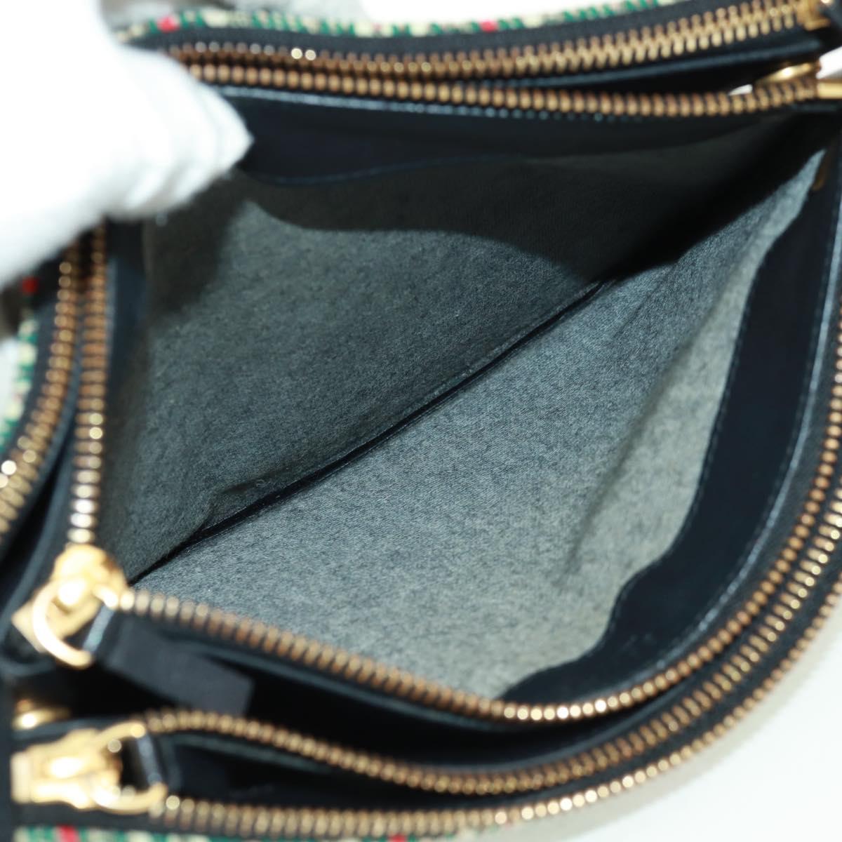 CELINE Trio Large Shoulder Bag Tweed Green Gold Auth 162840V