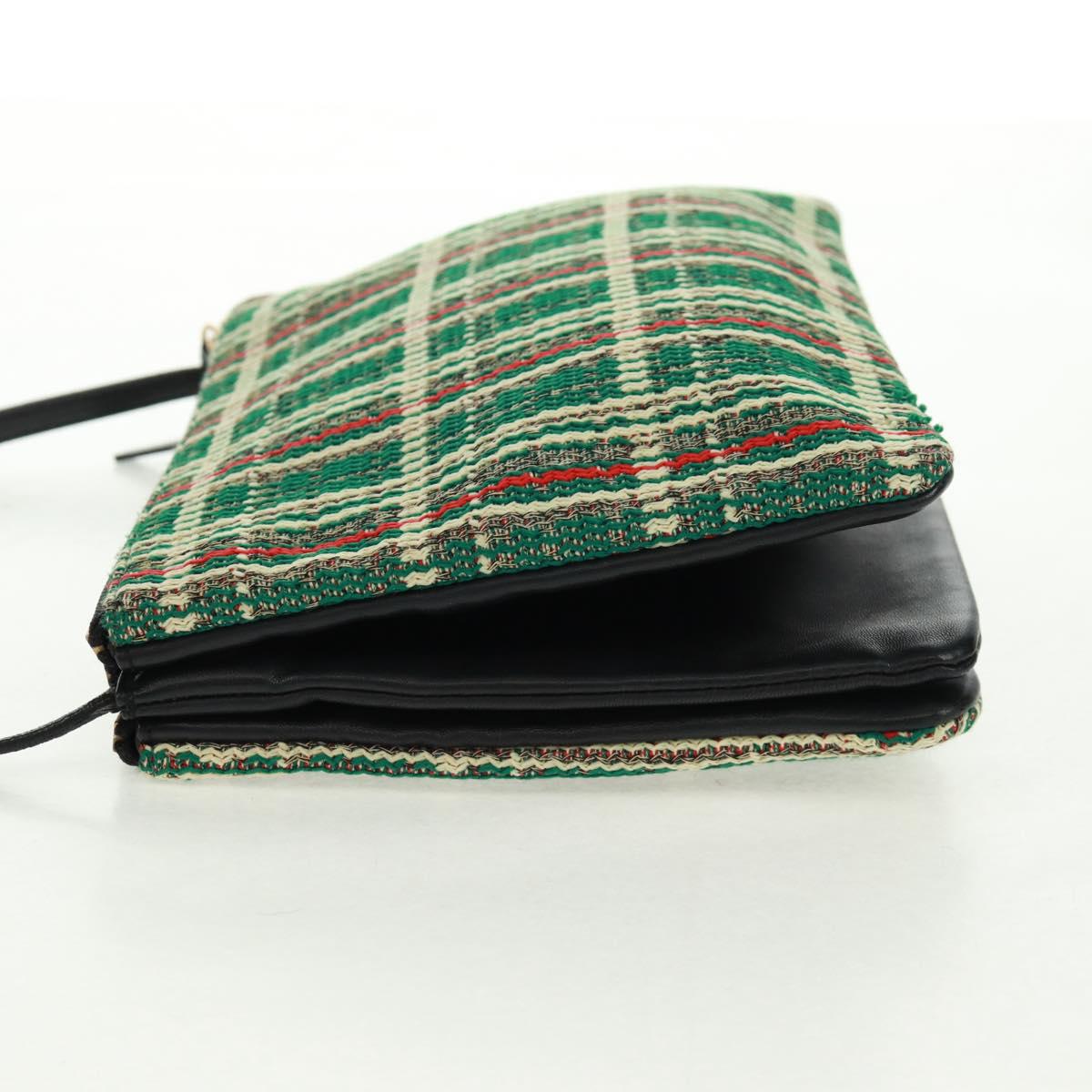CELINE Trio Large Shoulder Bag Tweed Green Gold Auth 162840V