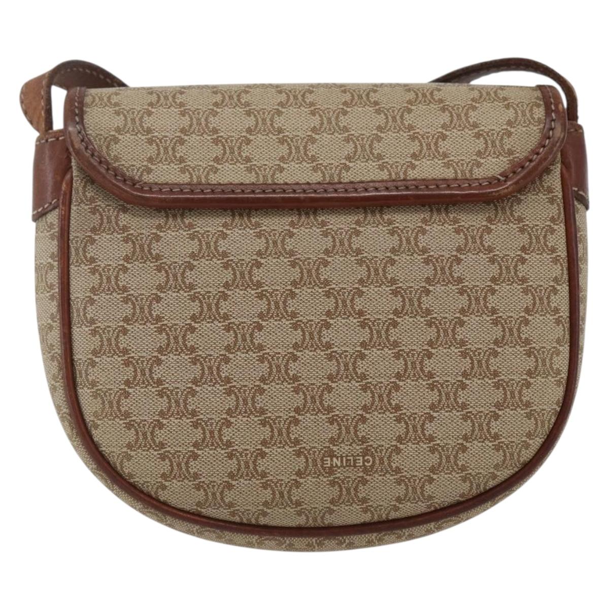 CELINE Macadam Canvas Shoulder Bag PVC Beige Gold Auth 162841