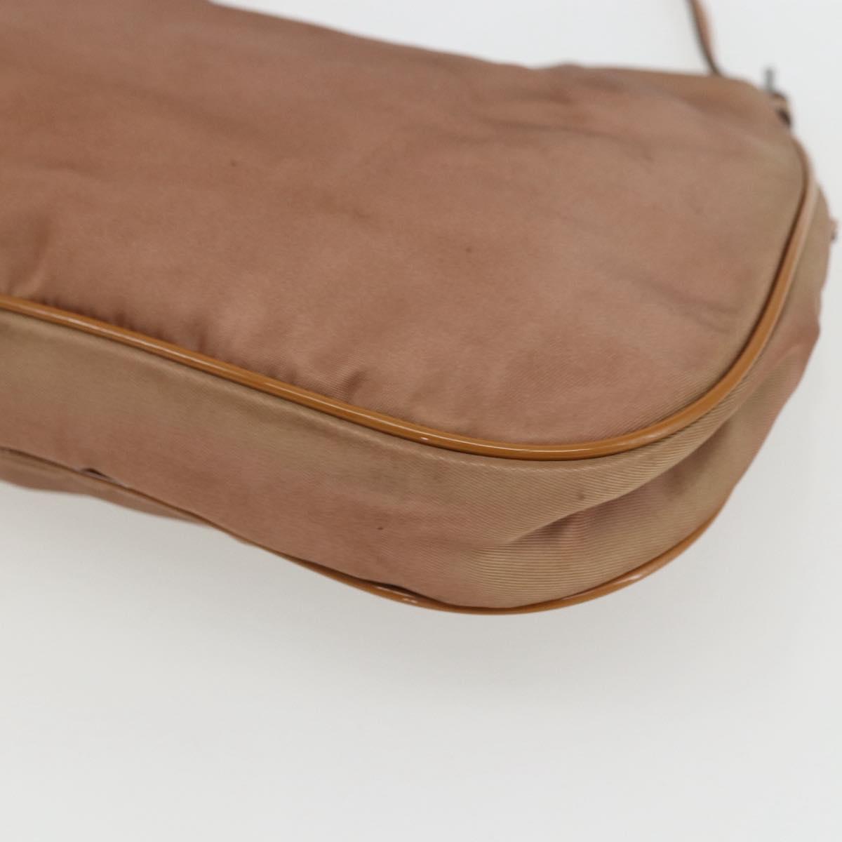 PRADA Shoulder Bag Nylon Beige Gold Auth 162843