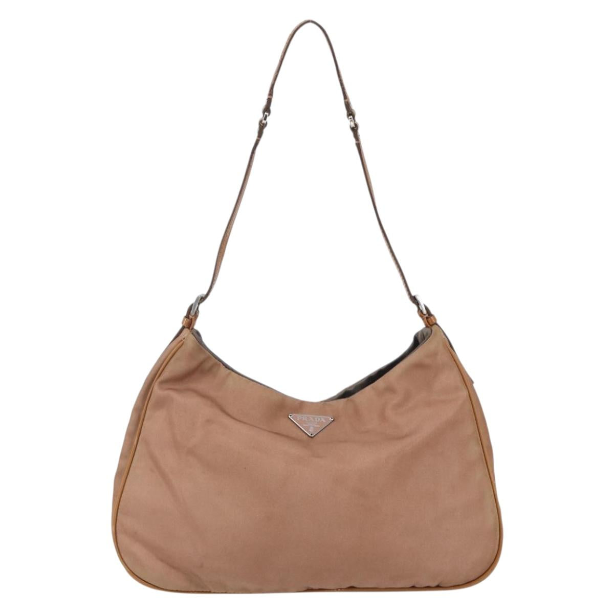 PRADA Shoulder Bag Nylon Beige Gold Auth 162843