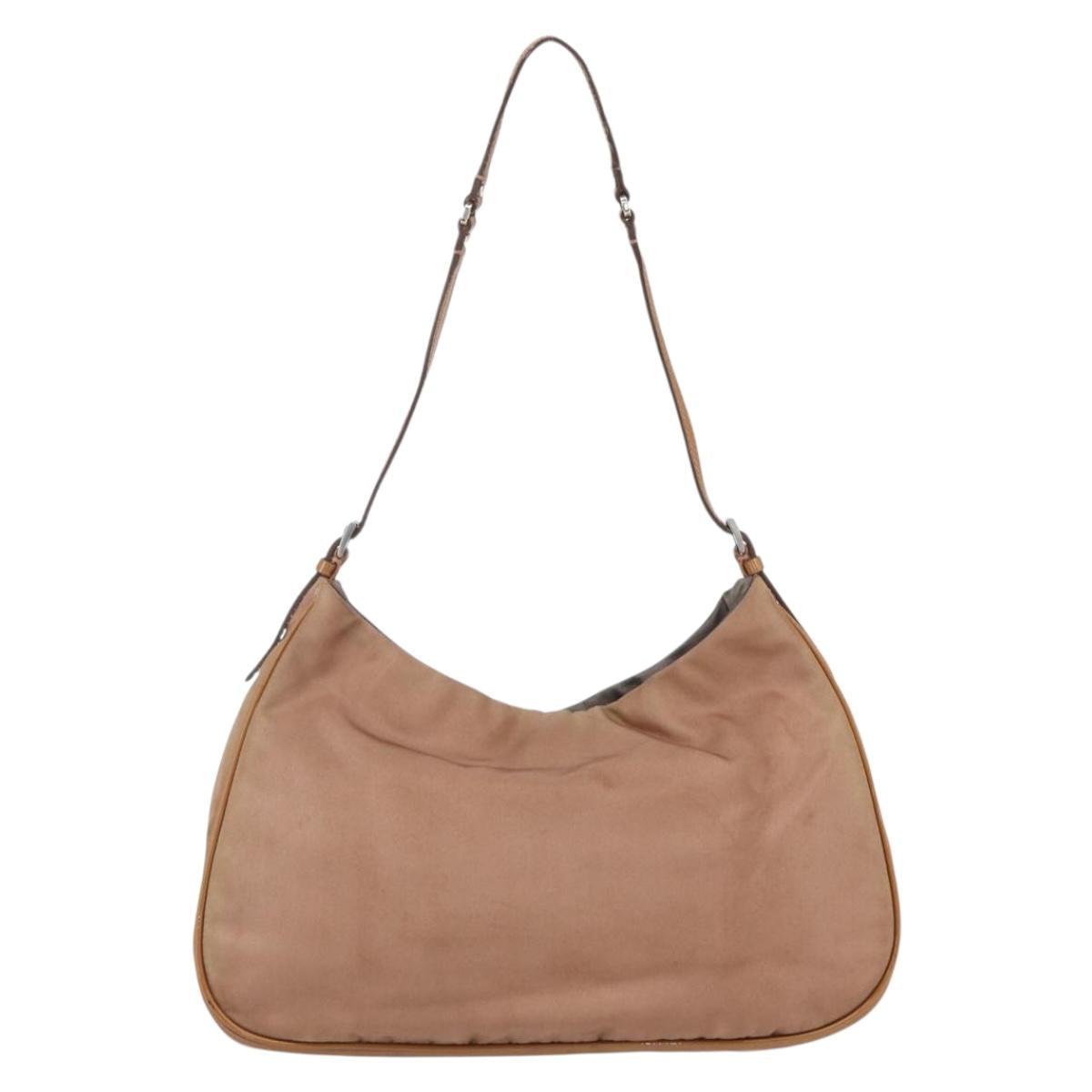 PRADA Shoulder Bag Nylon Beige Gold Auth 162843