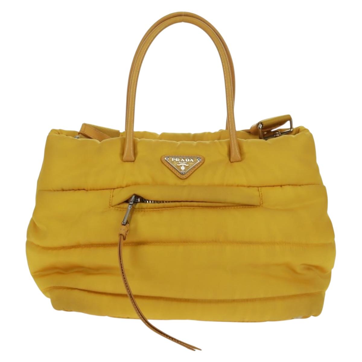 PRADA Test Bomber Hand Bag Nylon 2way Yellow Silver Auth 162845V