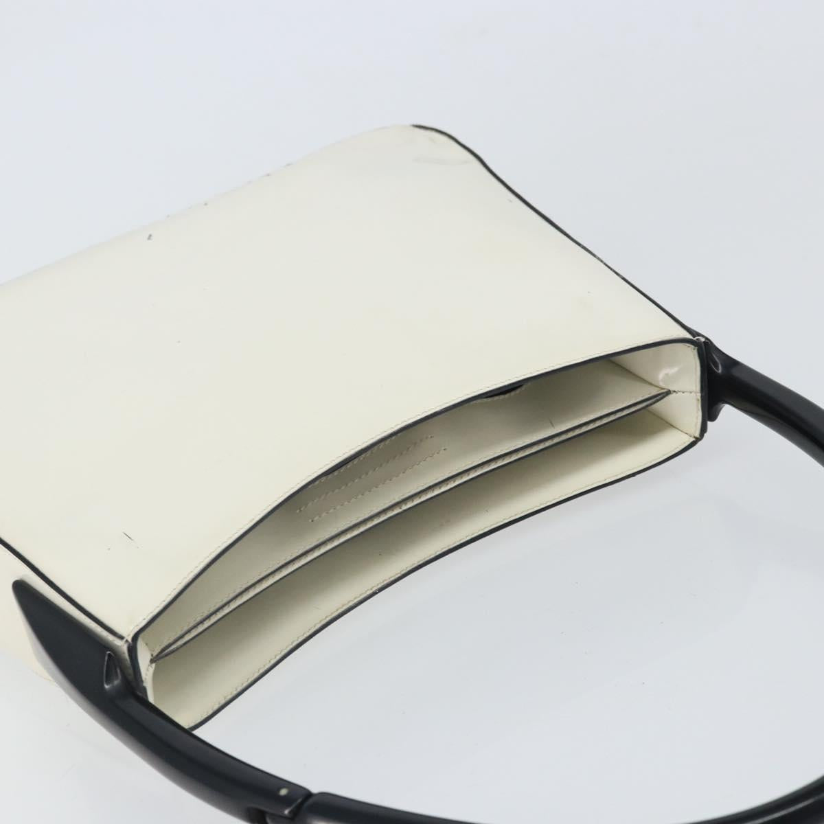 PRADA Shoulder Bag Patent leather White Silver Auth 162846
