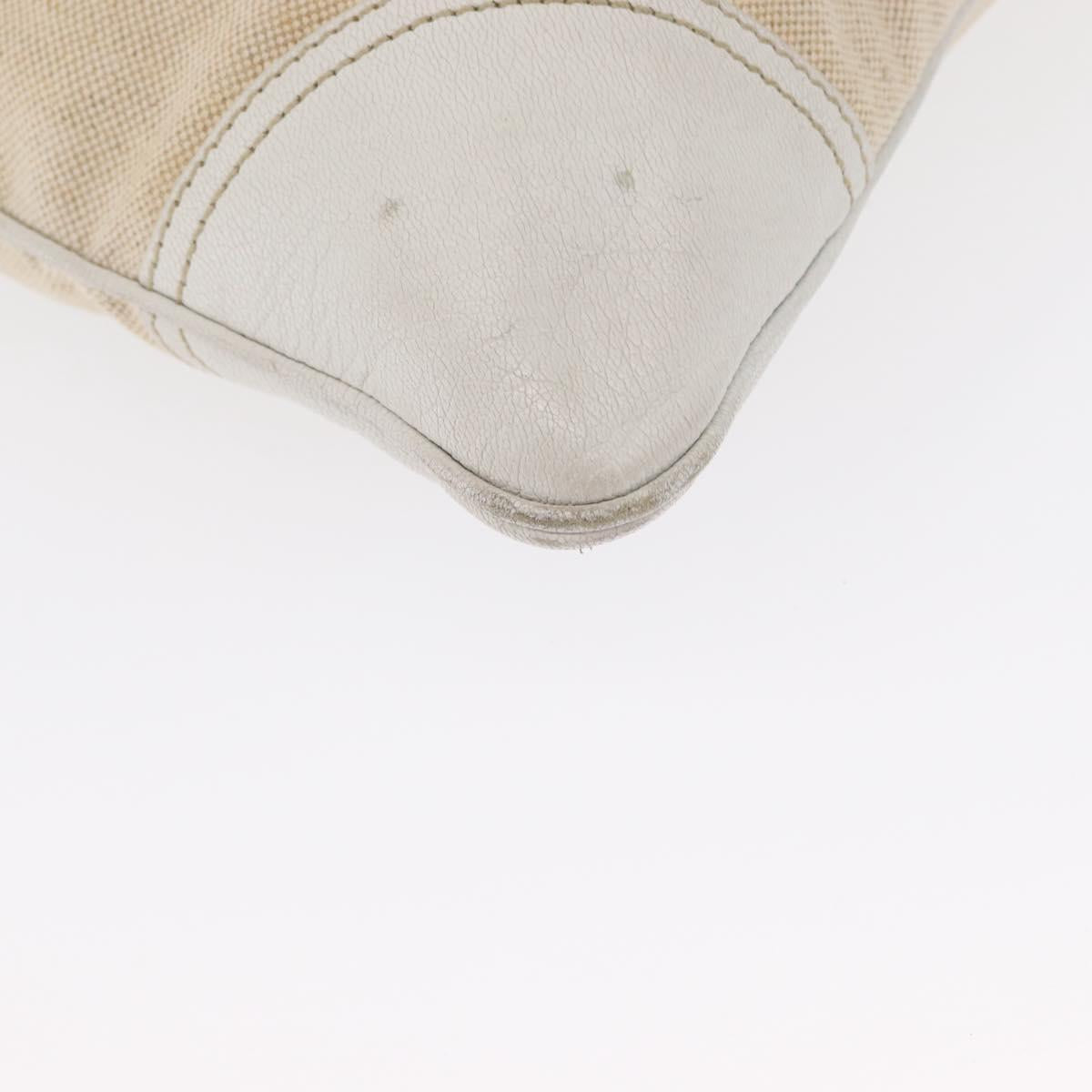 PRADA Tote Bag Canvas Beige Silver Auth 162847