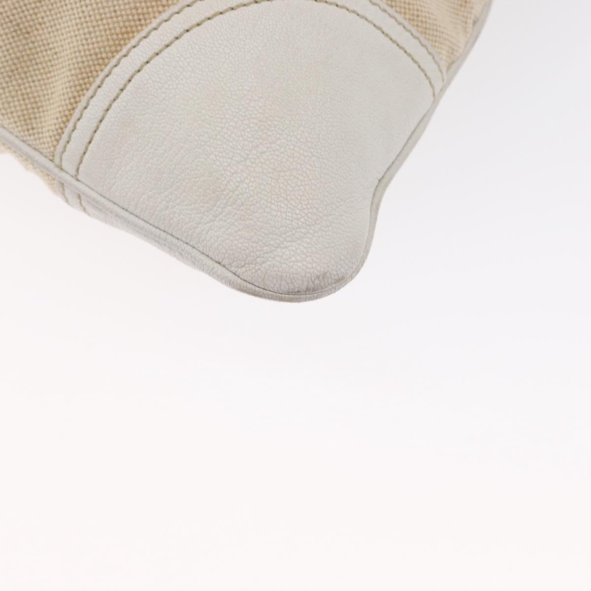 PRADA Tote Bag Canvas Beige Silver Auth 162847