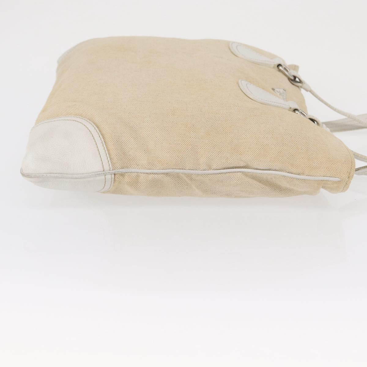 PRADA Tote Bag Canvas Beige Silver Auth 162847