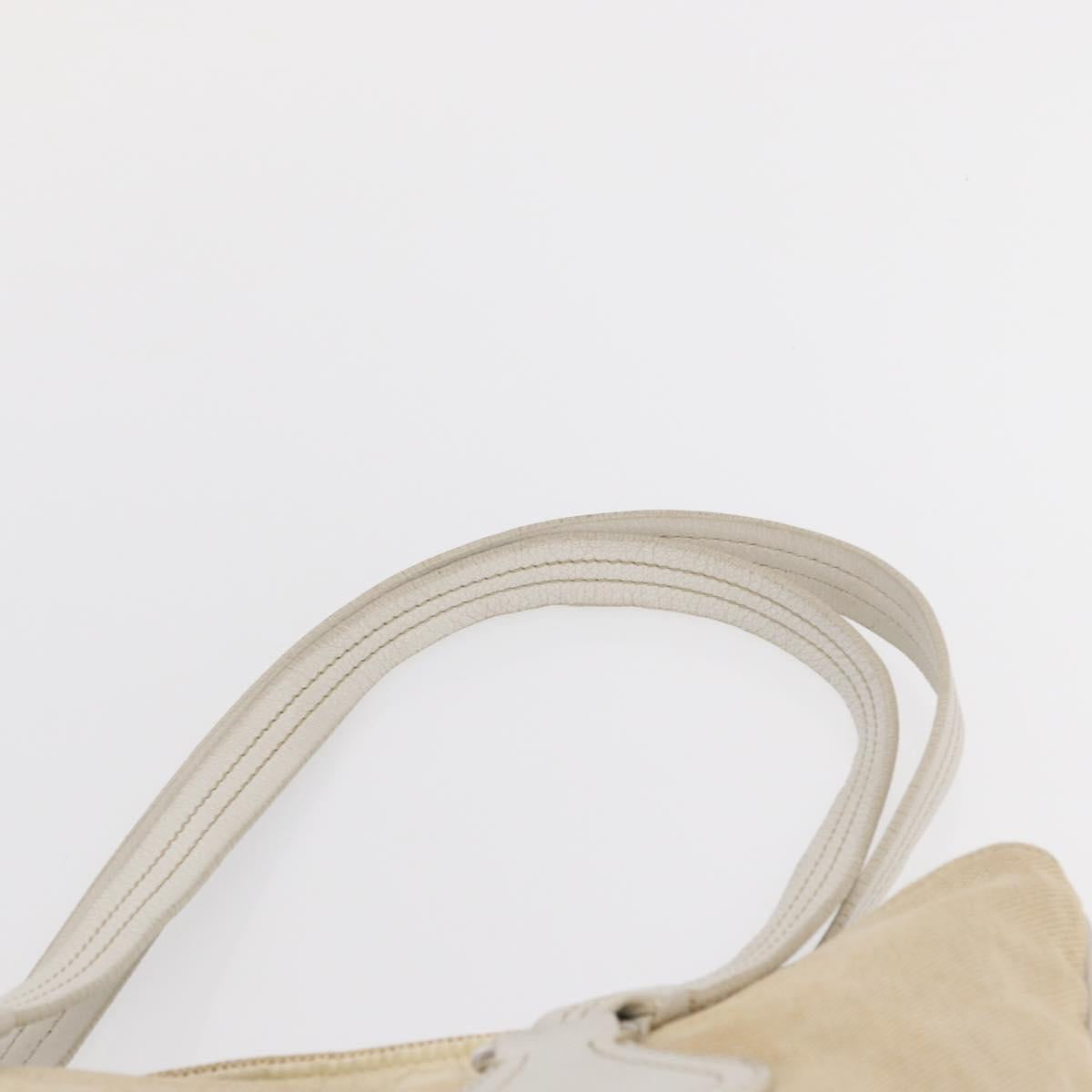 PRADA Tote Bag Canvas Beige Silver Auth 162847