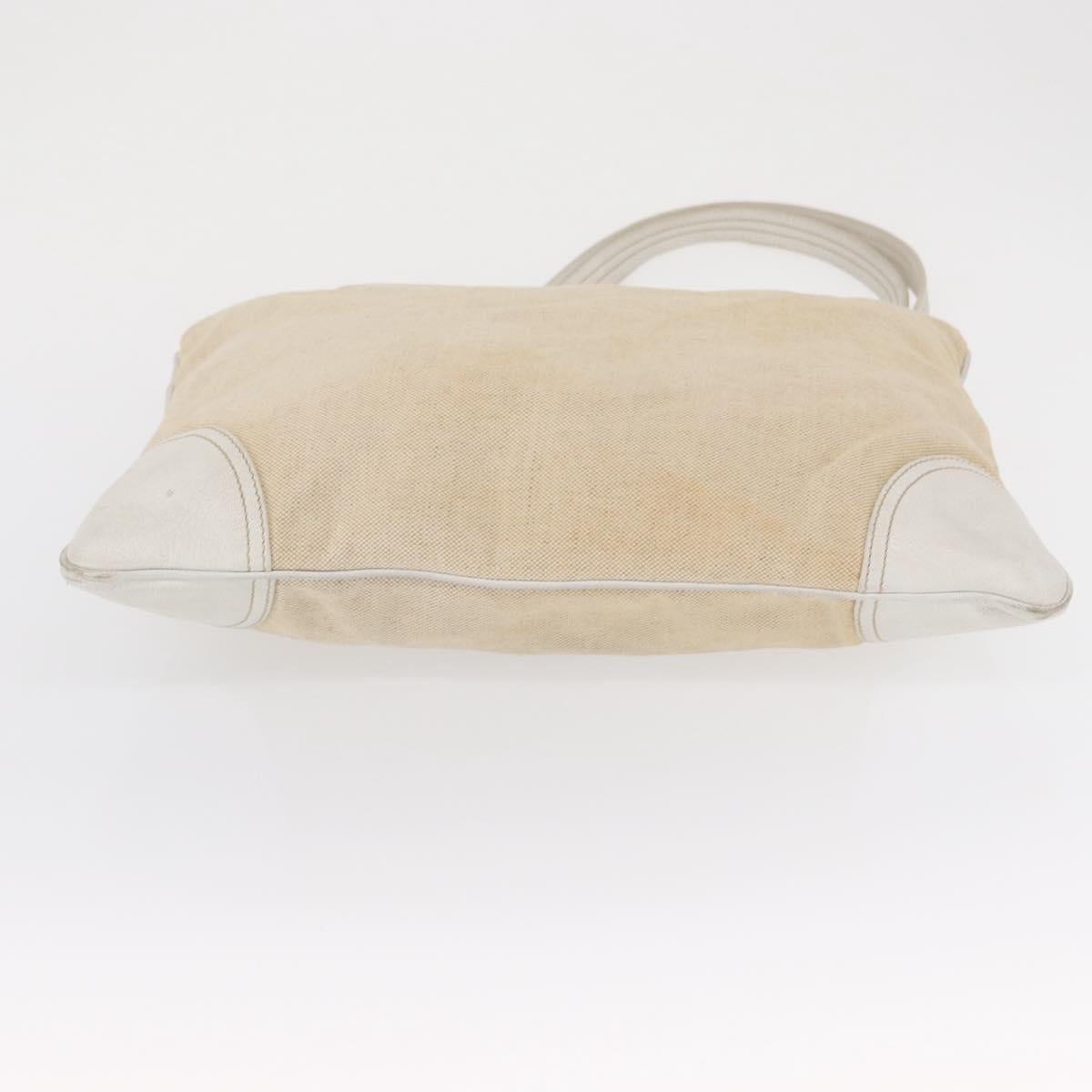 PRADA Tote Bag Canvas Beige Silver Auth 162847