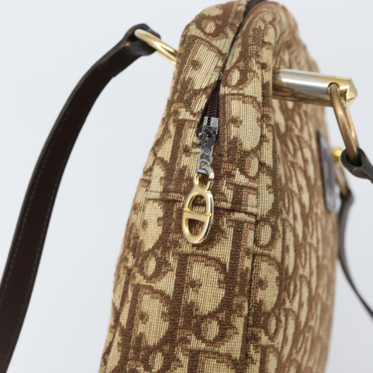 Christian Dior Trotter Canvas Romantic Shoulder Bag Brown Gold Auth 162848