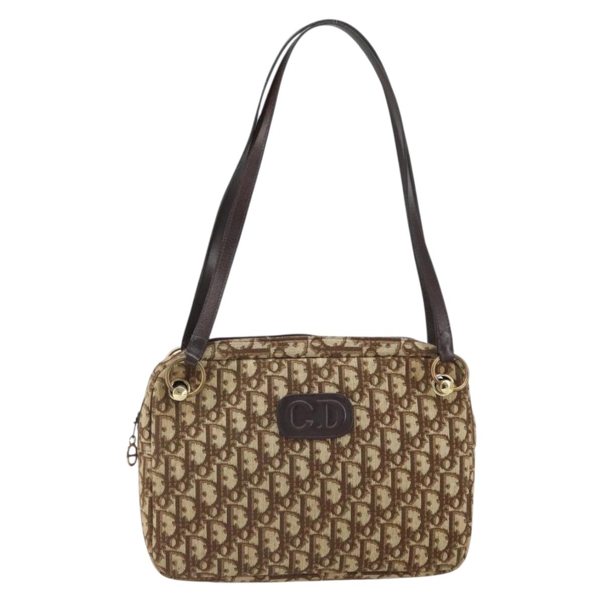 Christian Dior Trotter Canvas Romantic Shoulder Bag Brown Gold Auth 162848