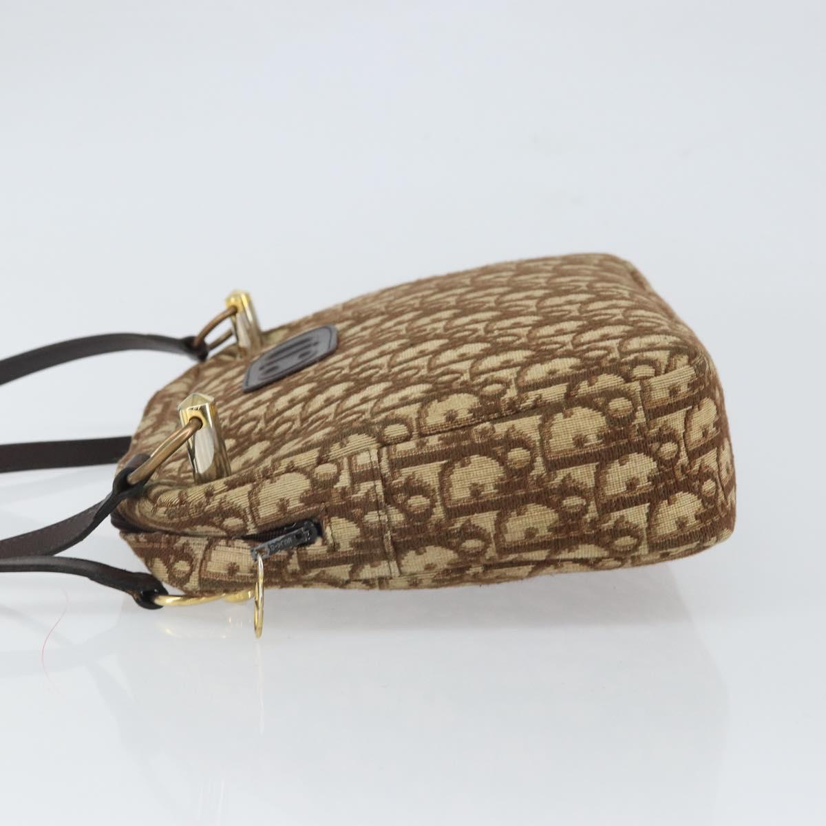 Christian Dior Trotter Canvas Romantic Shoulder Bag Brown Gold Auth 162848
