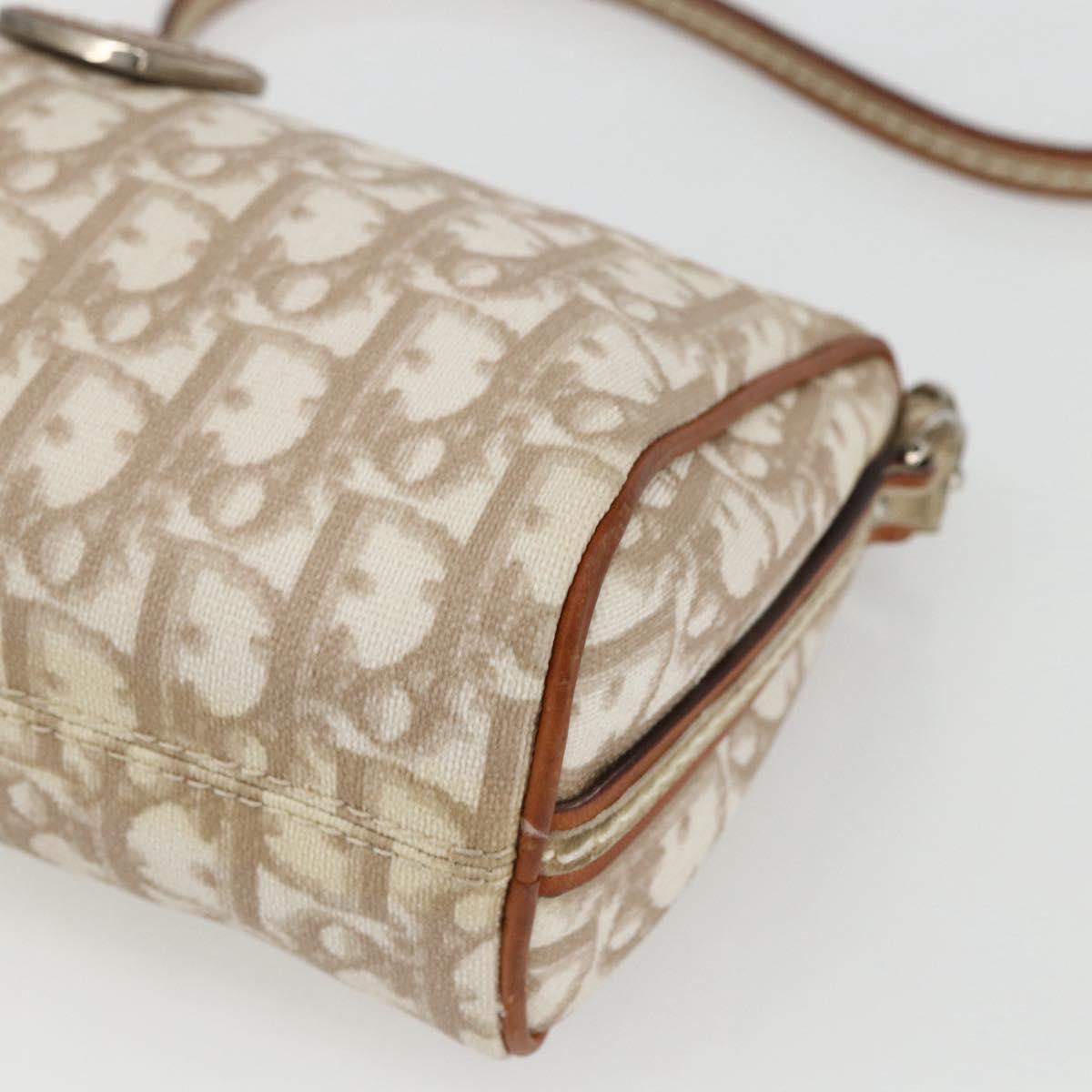 Christian Dior Trotter Canvas Romantic Shoulder Bag PVC Beige Silver Auth 162849