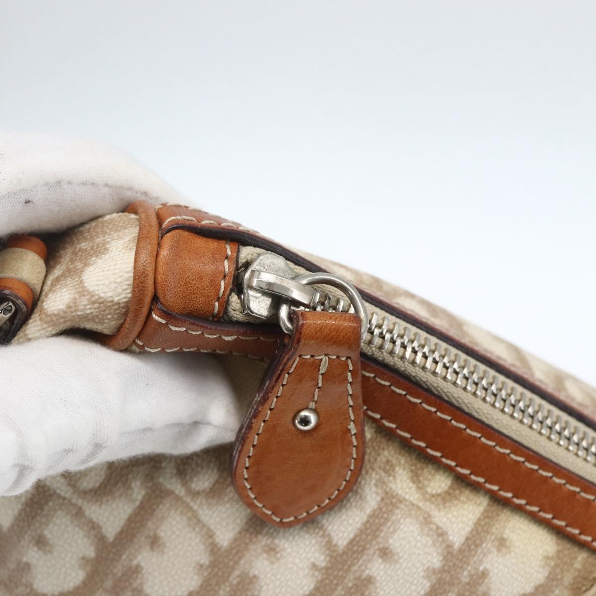 Christian Dior Trotter Canvas Romantic Shoulder Bag PVC Beige Silver Auth 162849