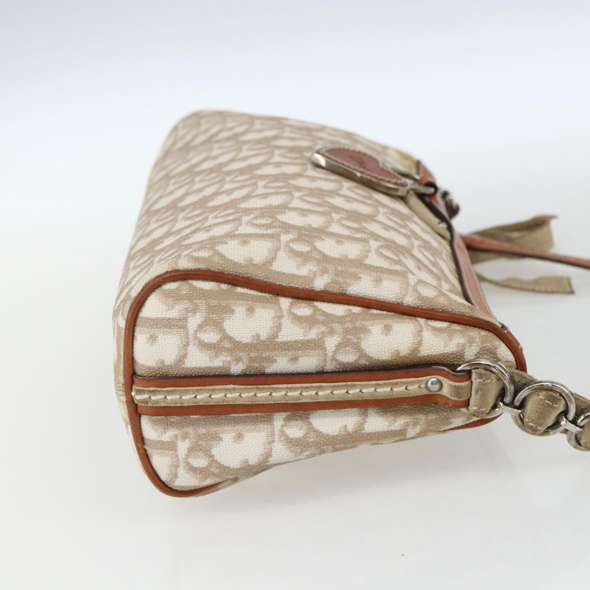 Christian Dior Trotter Canvas Romantic Shoulder Bag PVC Beige Silver Auth 162849