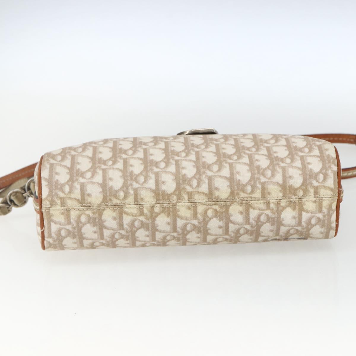 Christian Dior Trotter Canvas Romantic Shoulder Bag PVC Beige Silver Auth 162849