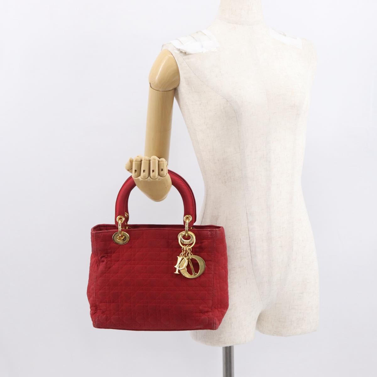 Christian Dior Canage Hand Bag Red Gold Auth 162850