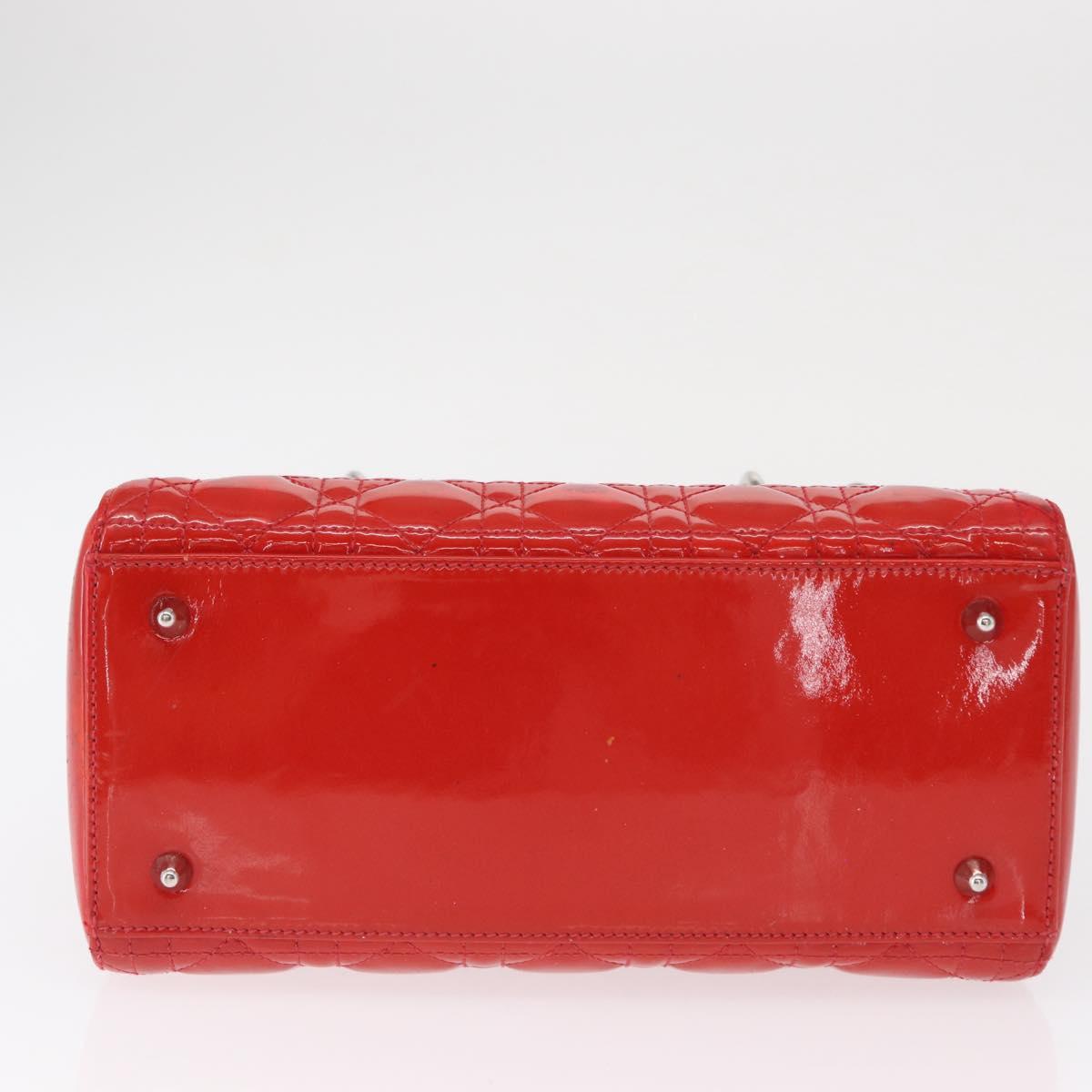 Christian Dior Canage Hand Bag Patent leather Red Silver Auth 162851