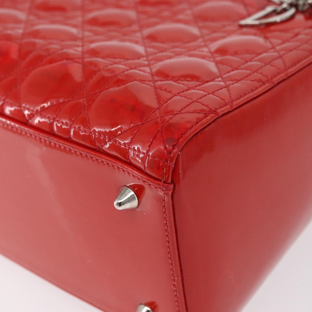 Christian Dior Canage Hand Bag Patent leather Red Silver Auth 162851