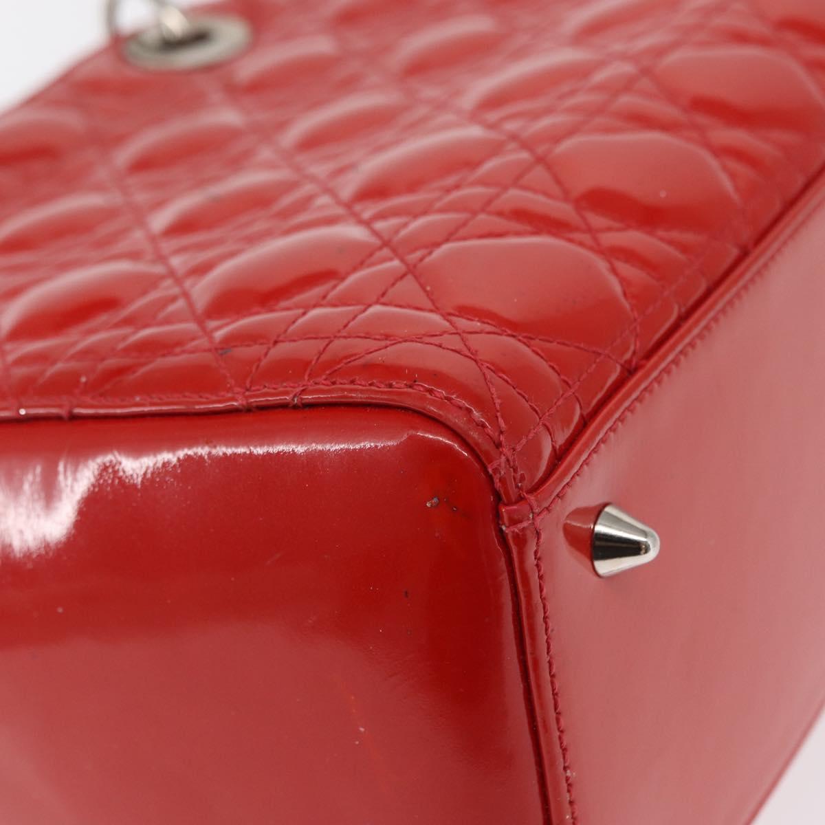 Christian Dior Canage Hand Bag Patent leather Red Silver Auth 162851