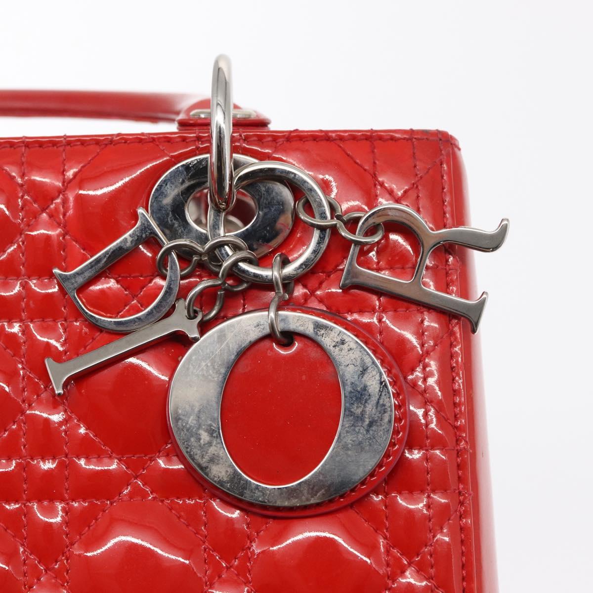 Christian Dior Canage Hand Bag Patent leather Red Silver Auth 162851