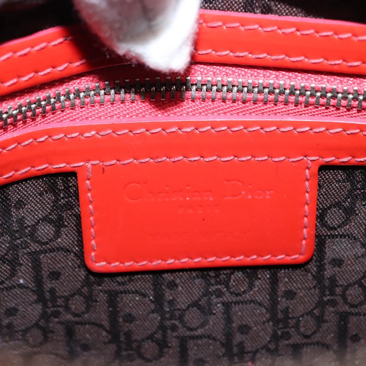 Christian Dior Canage Hand Bag Patent leather Red Silver Auth 162851