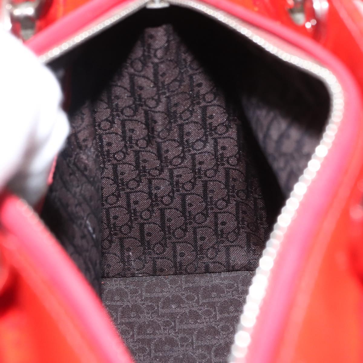 Christian Dior Canage Hand Bag Patent leather Red Silver Auth 162851
