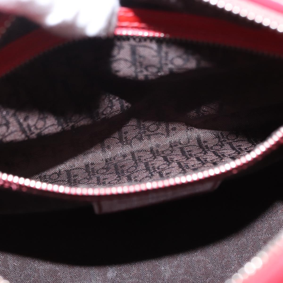 Christian Dior Canage Hand Bag Patent leather Red Silver Auth 162851