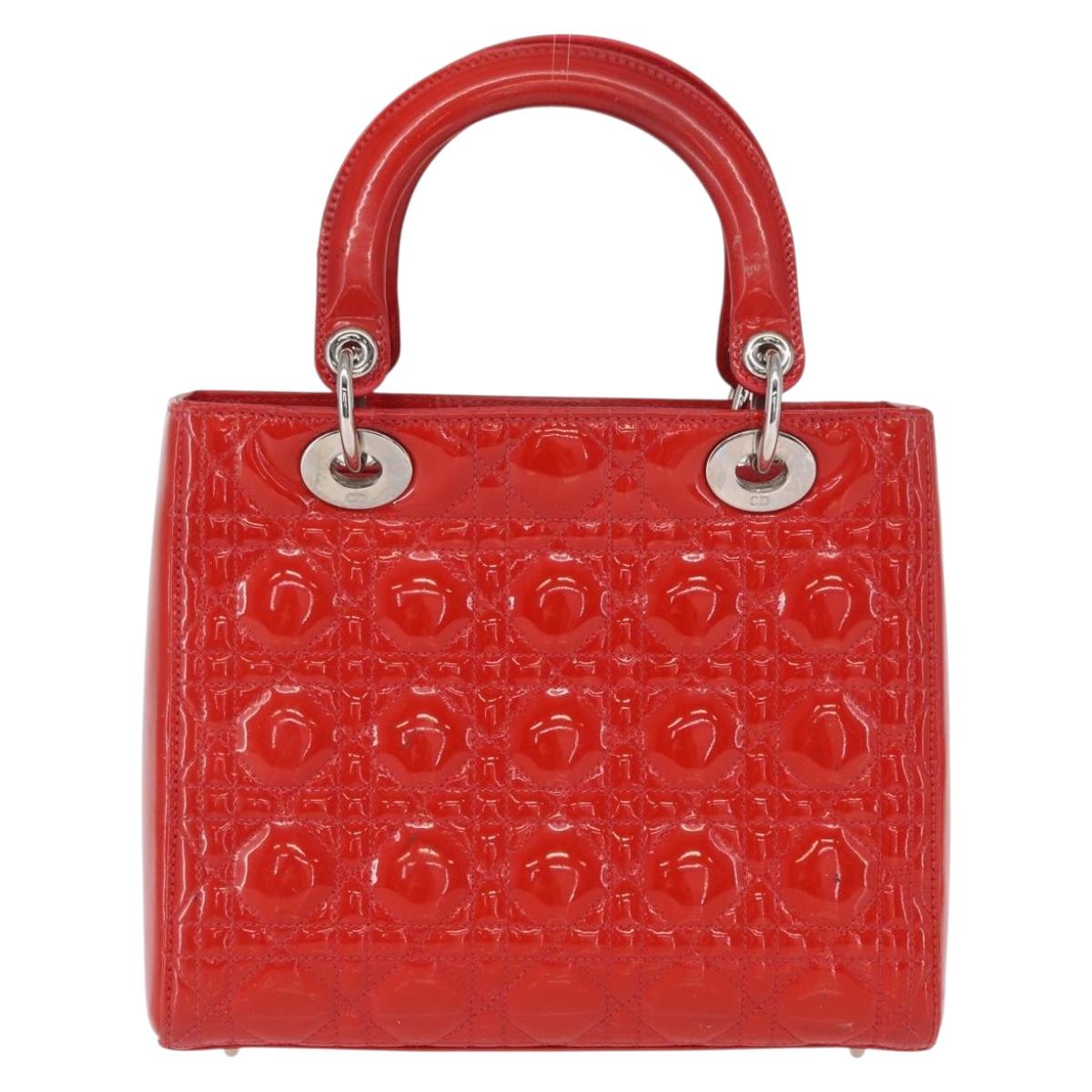 Christian Dior Canage Hand Bag Patent leather Red Silver Auth 162851